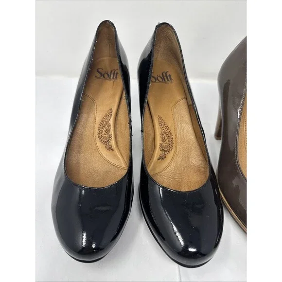 2x Sofft Lana Black & Brown Patent Leather Classic Pump Womens Size 8 M shoe - Picture 2 of 16